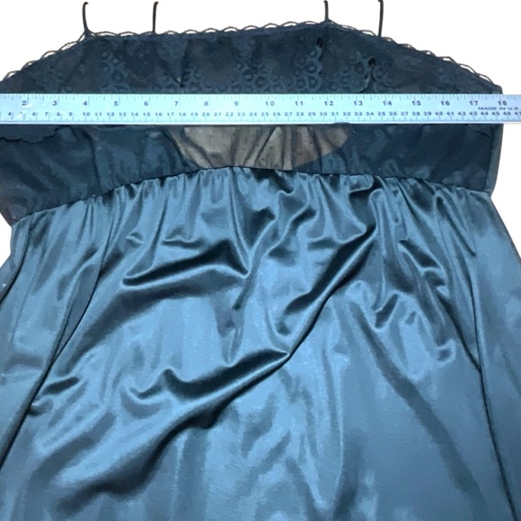 KAYSER Vintage Black Nylon Nightgown Sheer Mesh Swiss Dot Lace Trim Bodice Sz L - Picture 7 of 10